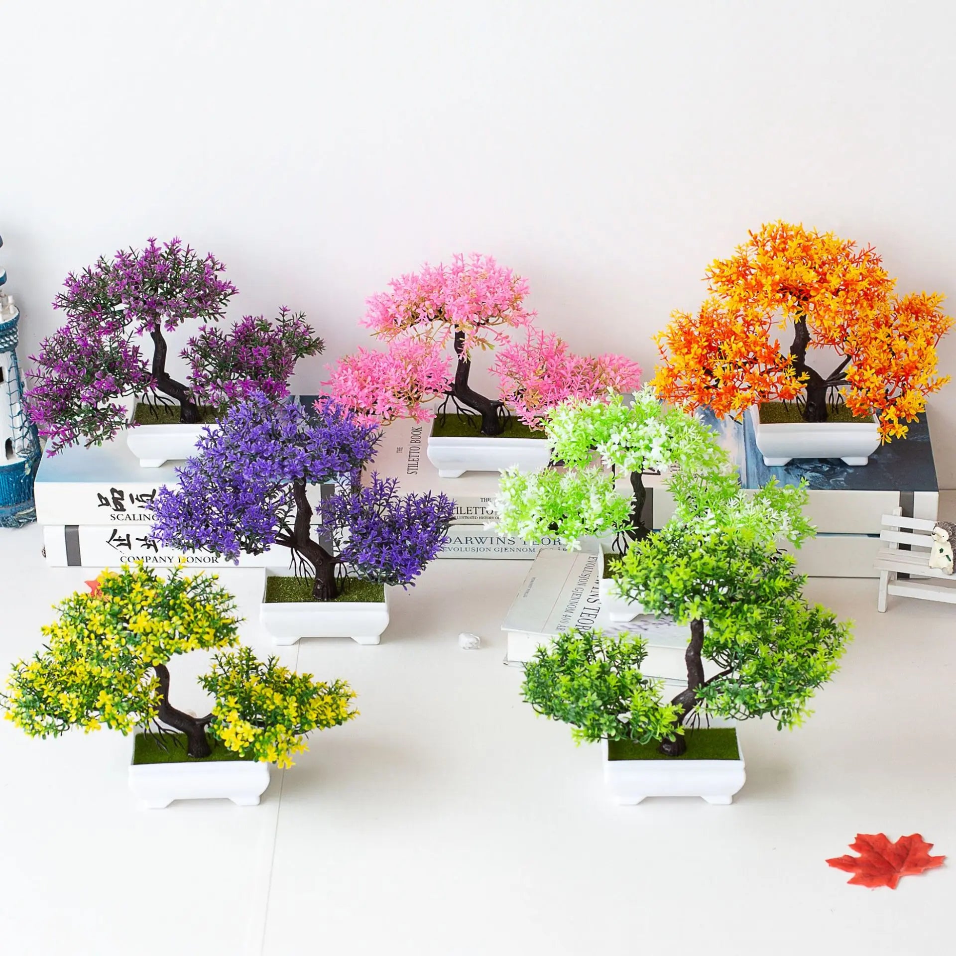 Bonsái Artificial Decorativo con Maceta Blanca — Planta Sintética para Hogar y Oficina
