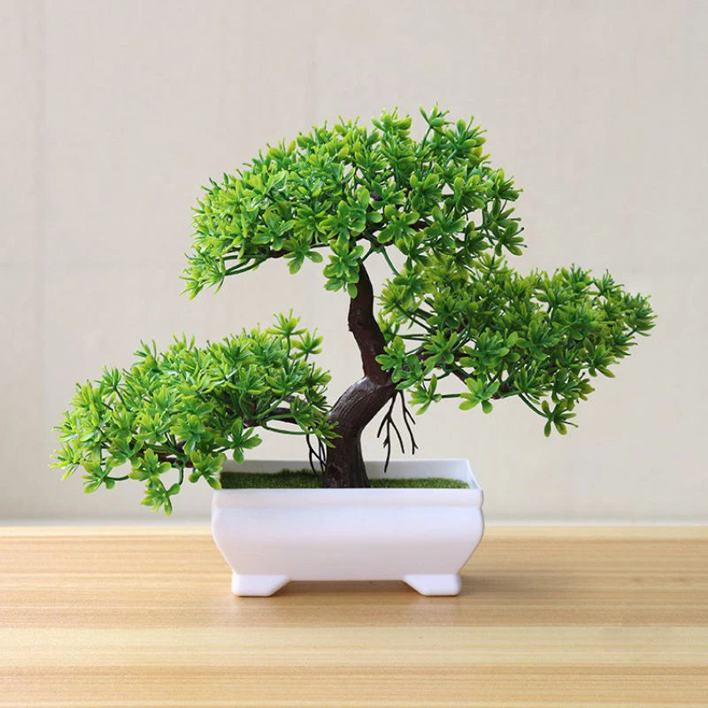 Bonsái Artificial Decorativo con Maceta Blanca — Planta Sintética para Hogar y Oficina