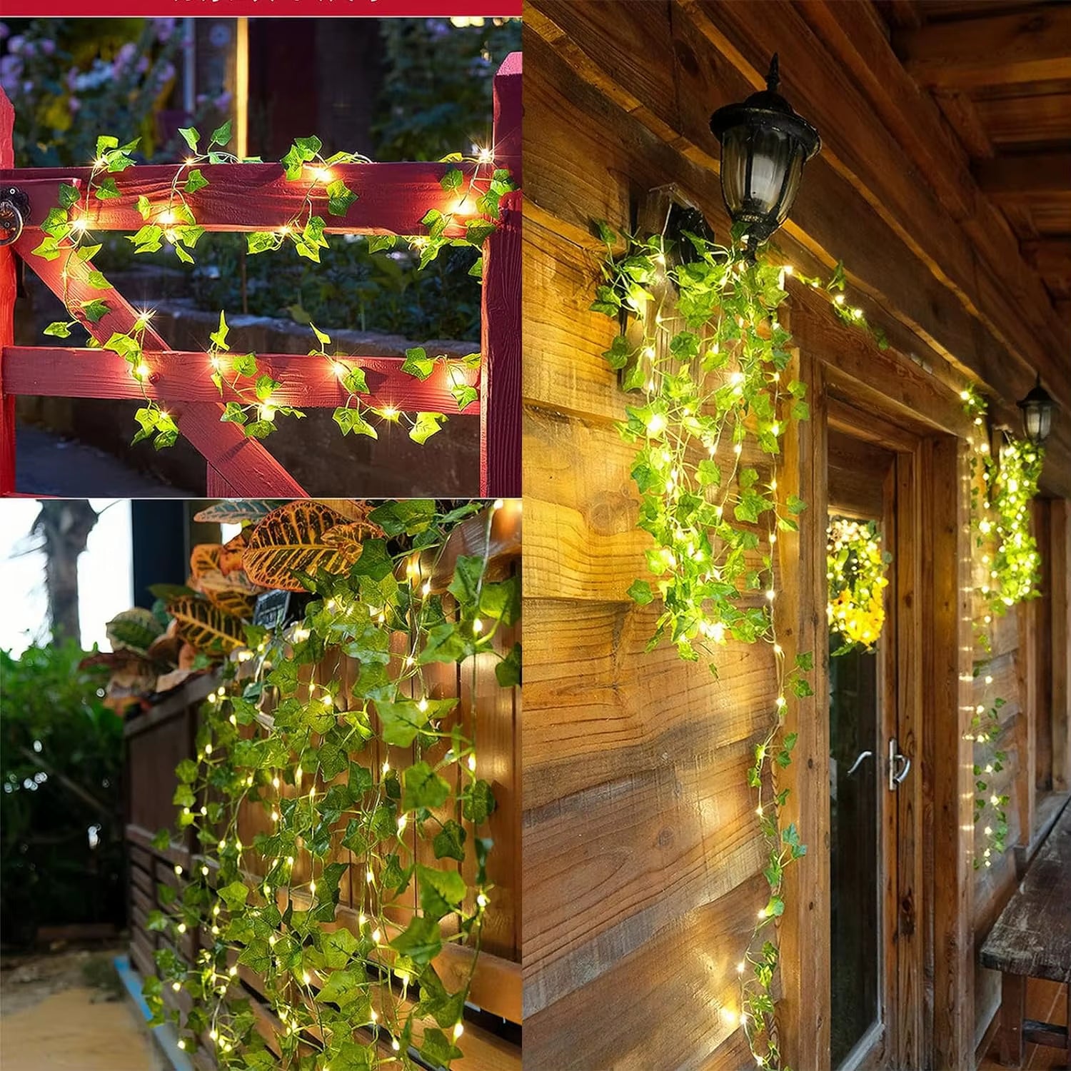 Guirnalda de Hojas Artificiales con Luces LED — Decoración Colgante para Hogar, Habitación y Eventos