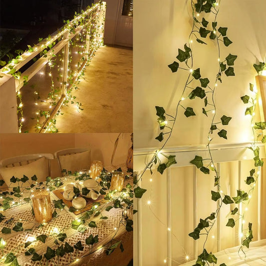 Guirnalda de Hojas Artificiales con Luces LED — Decoración Colgante para Hogar, Habitación y Eventos